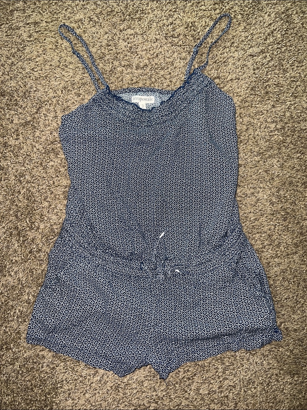 Aeropostale Navy Blue Micro Print Spaghetti-Strap Romper